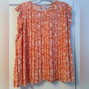 Fun, Flirty, Pleated Orange Print Top, XXL